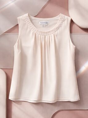 WinterSilks Light Blush Pleated Sleeveless Shell Top